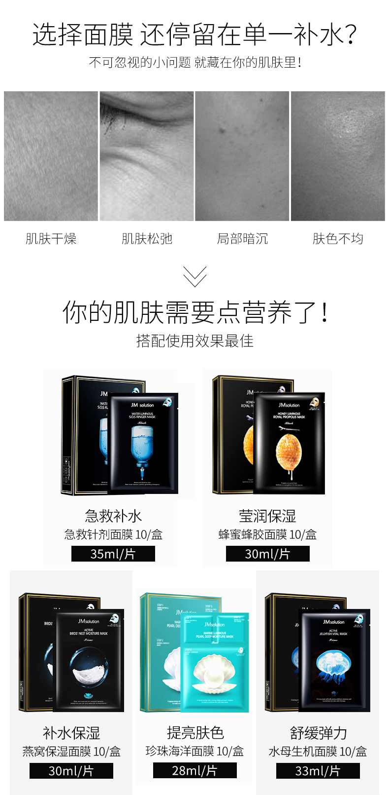 商品JM solution|国内直发|JM面膜女补水保湿美白去黄气改善暗沉收缩毛孔,价格¥53,第2张图片详细描述