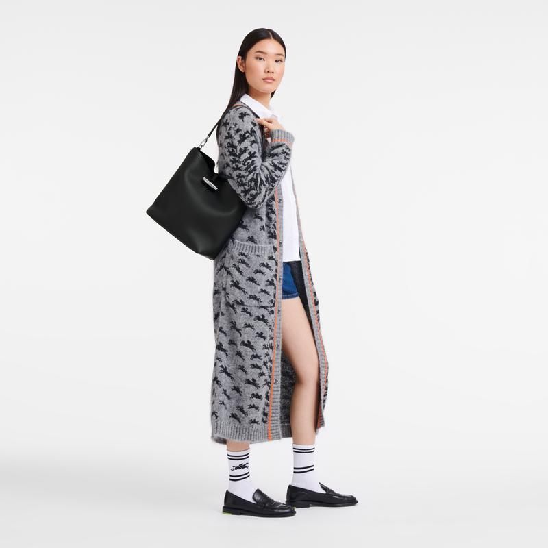 商品Longchamp|珑骧 Le Roseau系列中号女士黑色皮革手提包 10281HFP266（两色可选）,价格¥5810,第12张图片详细描述