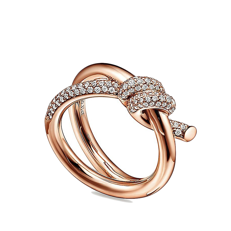 商品Tiffany & Co.|  Tiffany & Co./蒂芙尼 22春夏新款 Knot系列 18K金 玫瑰金色 镶钻绳结双行戒指GRP11994,价格¥53161,第3张图片详细描述