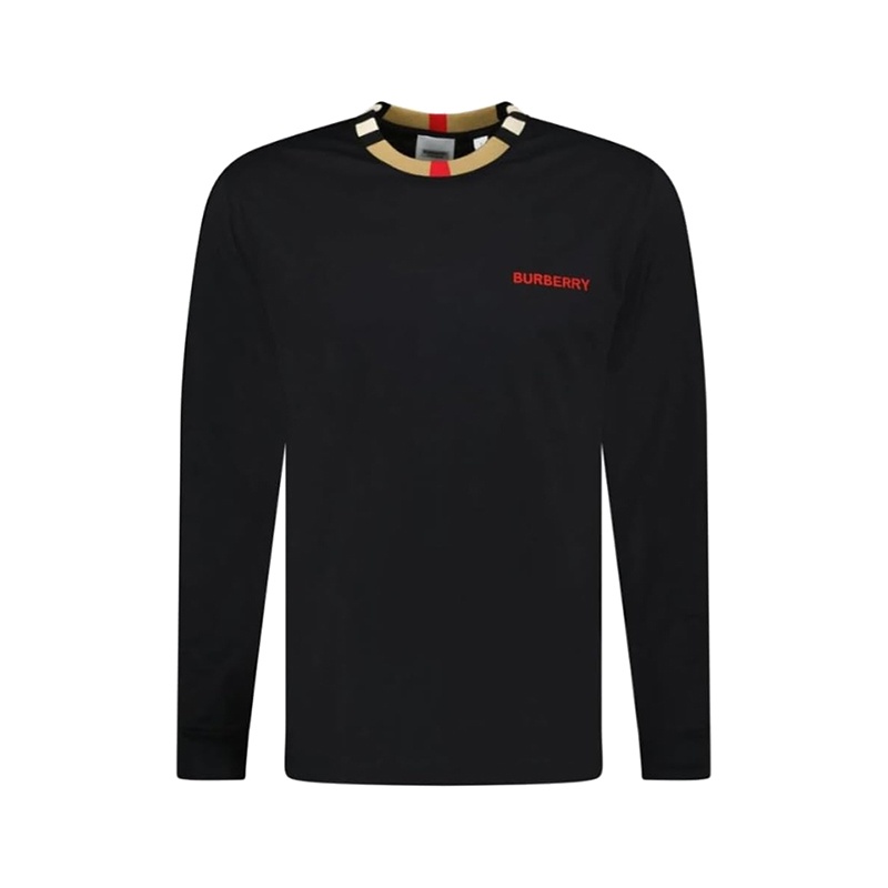 商品Burberry|BURBERRY/博柏利 男士黑色棉质圆领长袖T恤 80751871,价格¥1009,第2张图片详细描述