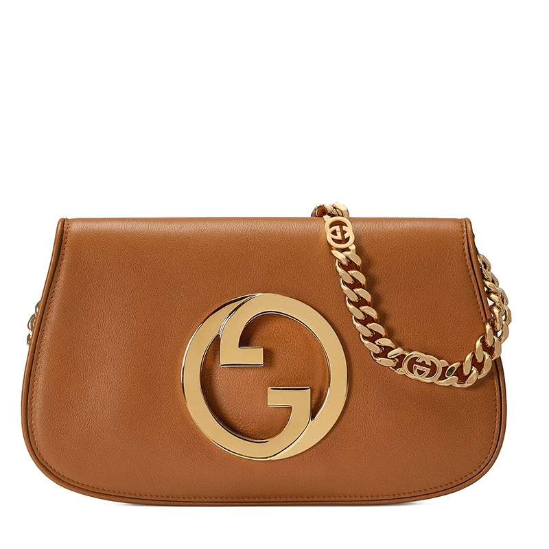 商品Gucci|【包税】GUCCI/古驰 22新款Blondie系列 女士小号浅棕色皮革圆形徽标金扣金链配可拆卸肩带多功能单肩斜挎手拿包‎699268UXX0G8351,价格¥20419,第5张图片详细描述