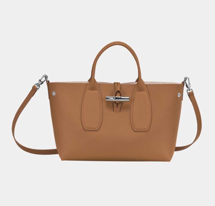 商品[国内直发] Longchamp|珑骧女士ROSEAU系列30中号牛皮革竹节扣可拆卸肩带手提单肩斜挎包比格包灰色棕色黑色10058 HPN ,价格¥3755,第18张图片详细描述