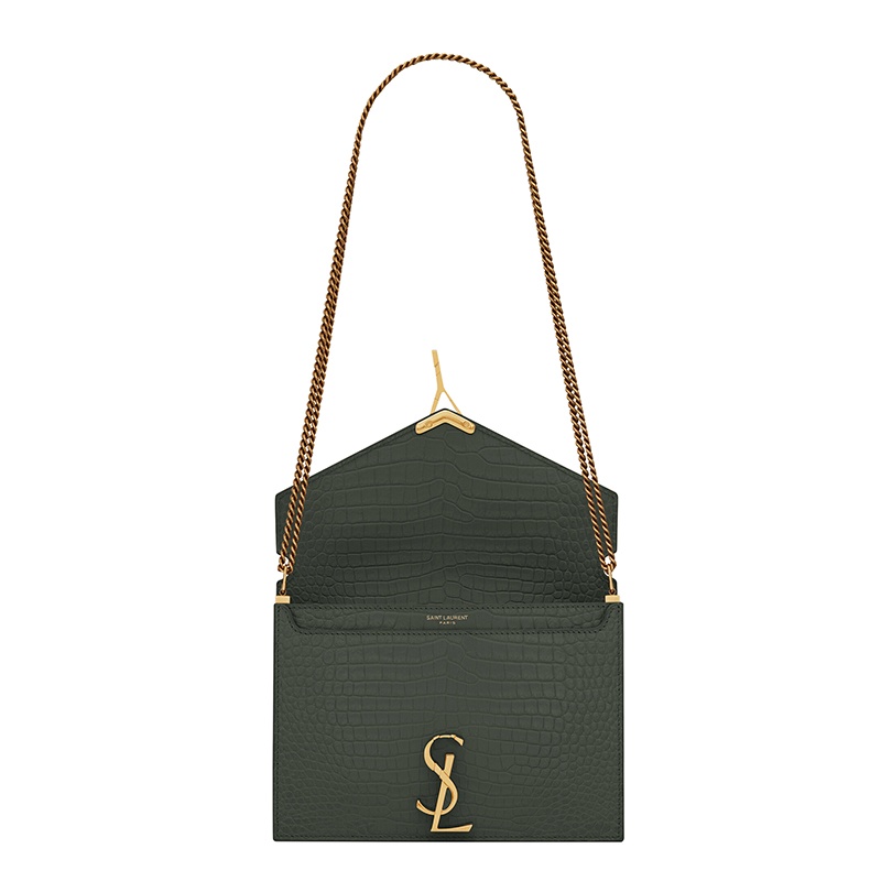 商品Yves Saint Laurent|SAINT LAURENT PARIS/圣罗兰 YSL 新款 CASSANDRA系列 女士中号薄荷色鳄鱼压纹小牛皮金扣双链手提斜挎单肩包532750DND0J3144,价格¥16867,第4张��图片详细描述