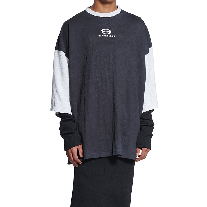 商品Balenciaga|Balenciaga/巴黎世家 UNITY系列 男士黑色/浅灰色纯棉七分袖T恤699190TMVC81208,价格¥3969,第4张图片详细描述