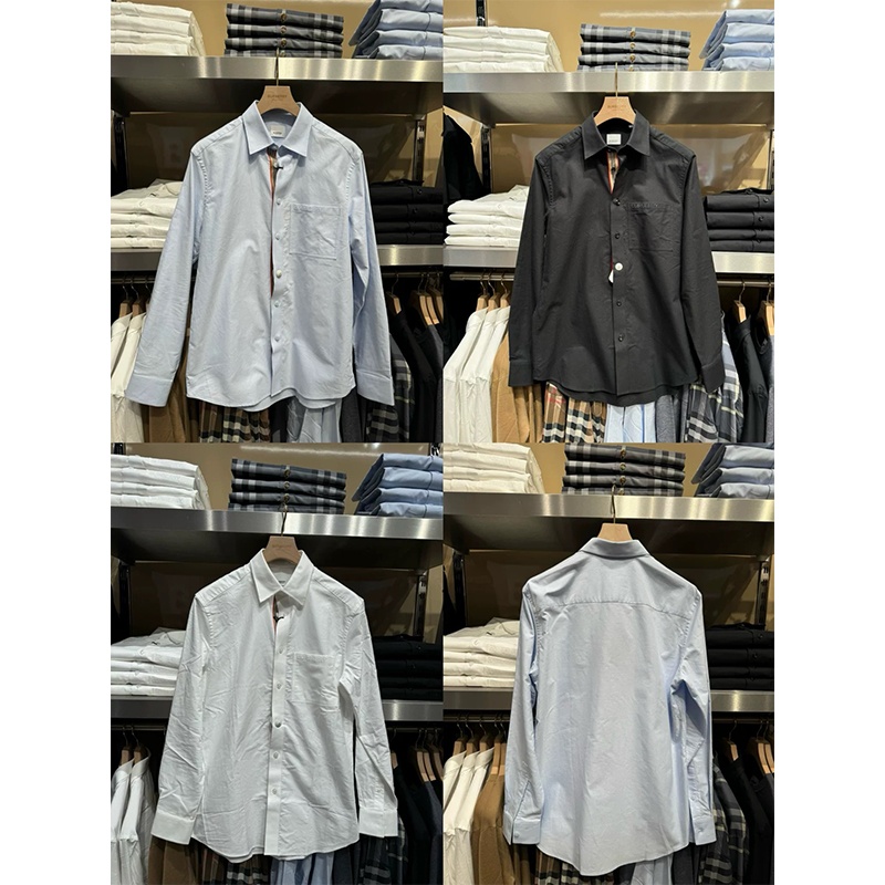 商品Burberry|BURBERRY/博柏利 男士蓝色棉质前贴袋刺绣徽标长袖衬衫,价格¥1398,第3张图片详细描述
