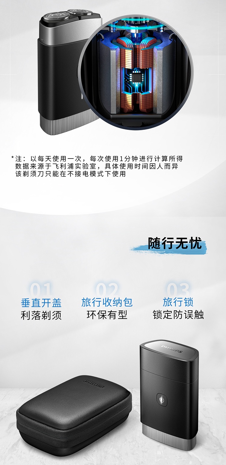 商品[国内直发] Philips|飞利浦电动剃须刀PQ888刮胡刀男士智能便携迷你须刀,价格¥796,第1张图片详细描述