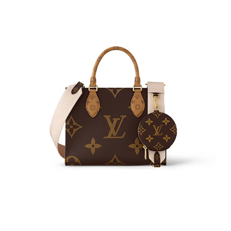 商品Louis Vuitton|【现货】路易威登 23新款 女士棕色帆布老花金色五金粉色肩带饰有圆饼零钱包可拆卸可调节肩带小号托特包M46373,价格¥22502,第6张图片详细描述