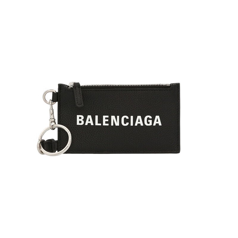 商品Balenciaga|巴黎世家（BALENCIAGA）女士黑色粒面小牛皮配钥匙圈卡包,价格¥2399,第2张图片详细描述