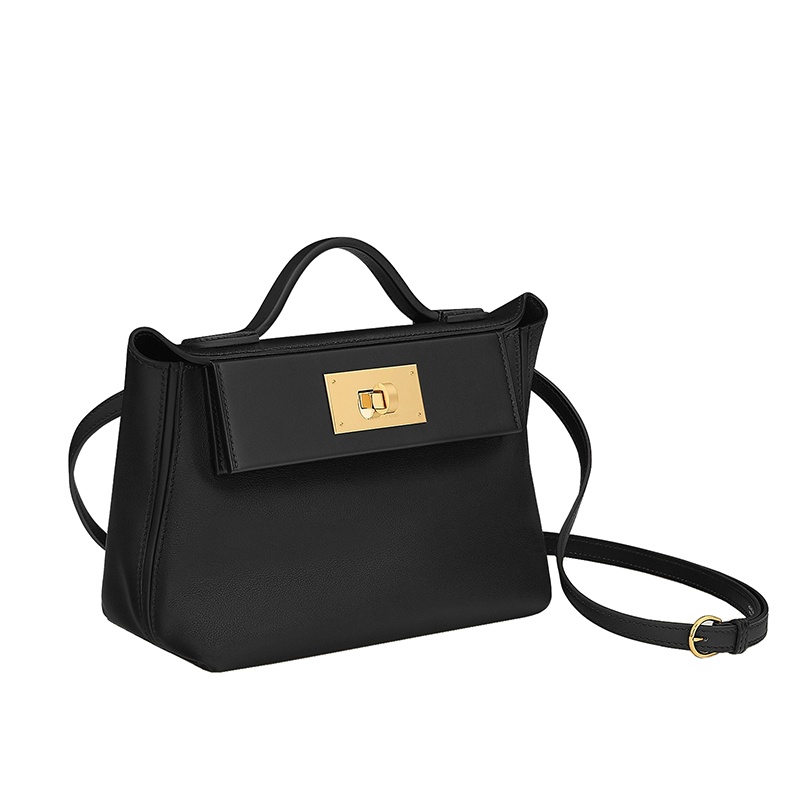 商品Hermes|HERMES 爱马仕 Mini 24/24-21 U刻 volupto拼Swift小 牛皮 金扣可手提单肩 迷你 斜挎包 女款 Noir,价格¥80785,第3张图片详细描述