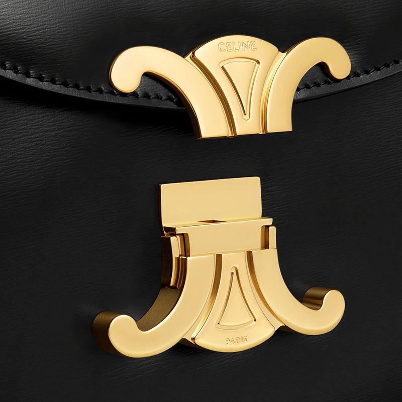 商品Celine|CELINE/赛琳 22新款BESACE TRIOMPHE系列 女士TEEN款式黑色牛皮革凯旋金扣翻盖开合单肩斜挎包,价格¥25382,第5张图片详细描述