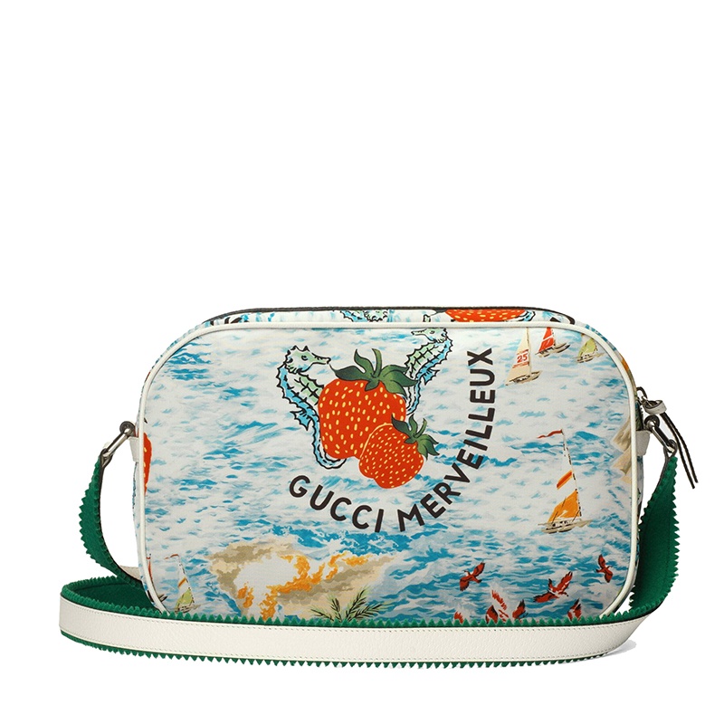 商品Gucci|GUCCI/古驰 儿童款浅蓝色和红色尼龙草莓印花白色皮革饰边单肩斜跨背包682668UQ9EN4364,价格¥5913,第5张图片详细描述