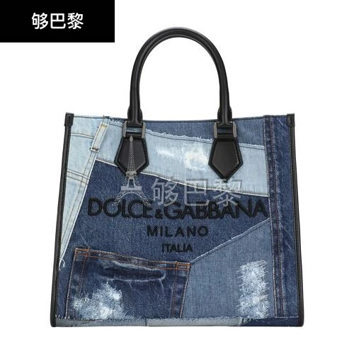 商品Dolce & Gabbana|【特惠8.7折】包邮包税【预售7天发货】 DOLCE & GABBANA 男士 手提包 徽标牛仔拼布边缘购物袋  DXG5G7Y3MUL,价格¥13832,第2张图片详细描述