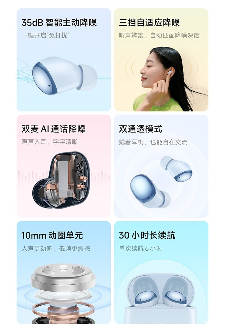商品[国内直发] XIAOMI|小米 Redmi Buds4 真无线降噪蓝牙耳机红米豆状入耳式,价格¥435,第3张图片��详细描述