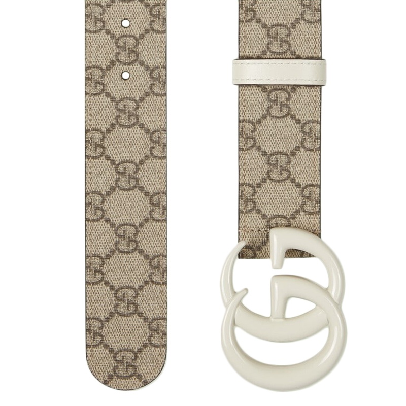 商品Gucci|【现货】古驰男女4cm棕色帆布皮革双G白扣宽版腰带 400593HUH4V9761,价格¥1816,第4张图片详细描述