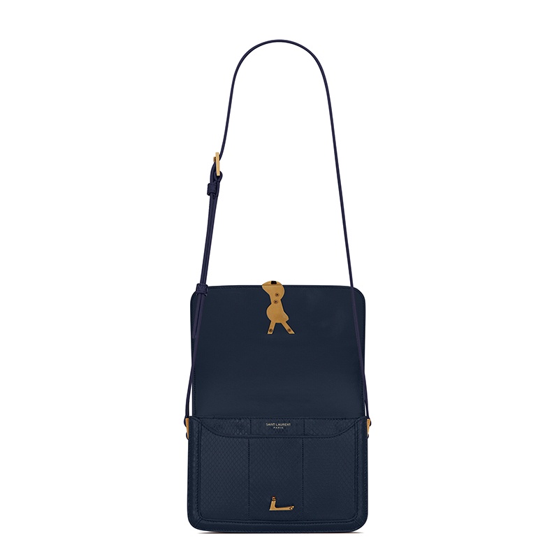 商品Yves Saint Laurent|SAINT LAURENT PARIS/圣罗兰 YSL 21新款 SOLFERINO系列 女士小号深海军蓝水蛇皮YSL旋转扣单肩斜挎手提包,价格¥22553,第5张图片详细描述