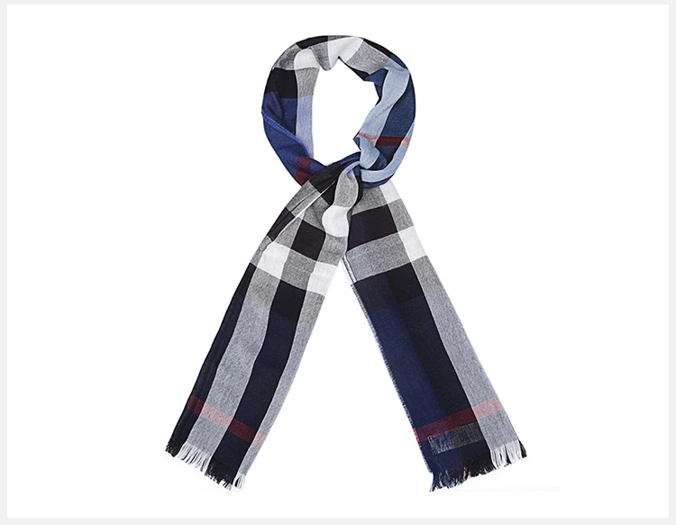 商品Burberry|Burberry 博柏利 男士经典蓝色拼色格纹大号羊绒羊毛混纺围巾 4000326,价格¥2205,第14张图片详细描述