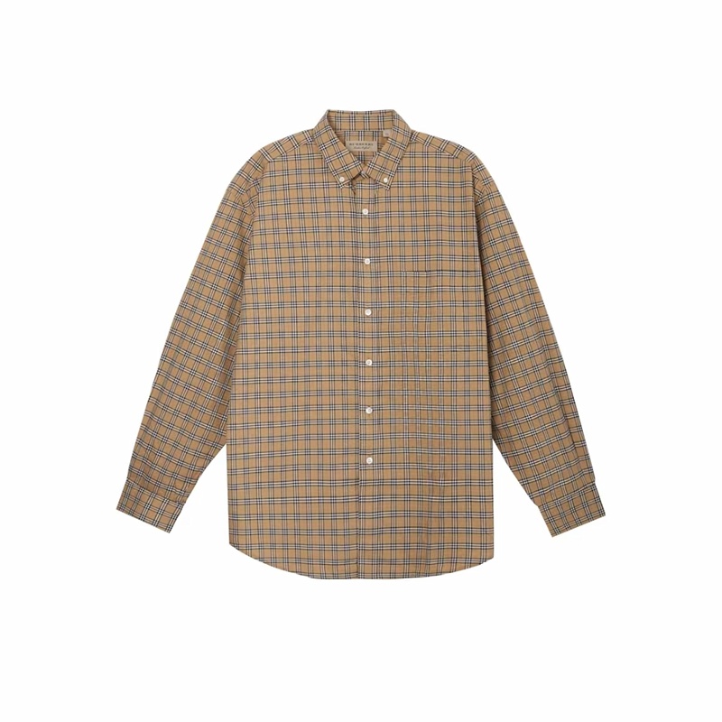 商品Burberry|博柏利 经典款 男士典藏米色棉质小格纹长袖衬衫80042631,价格¥1343,第2张图片详细描述