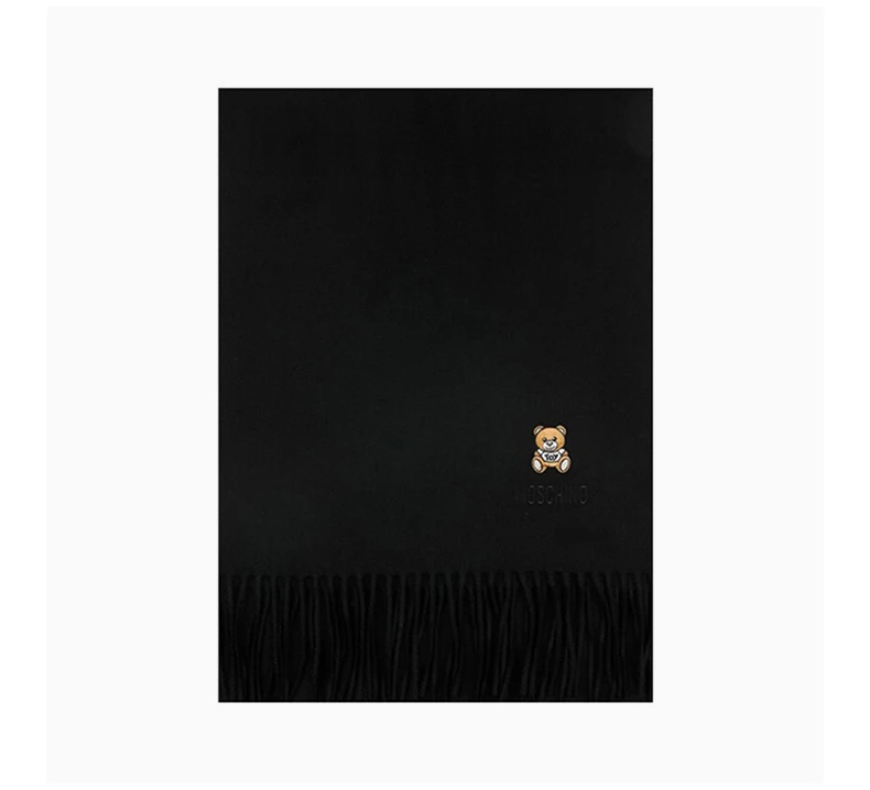 商品Moschino|MOSCHINO 女士黑色羊毛流苏围巾 50124-M529-3016,价格¥393,第5张图片详细描述