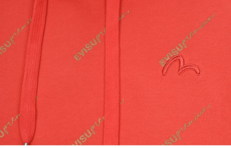商品Evisu|【享贝家】（国内现货-QD）Evisu 福神 满印小标连帽卫衣 男女同款 红色 ET3UTS903RE,价格¥281,第4张图片详细描述