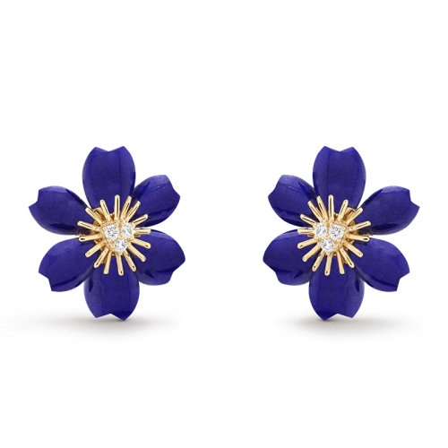 商品Van Cleef & Arpels| 预订款 Van Cleef & Arpels/梵克雅宝 Rose de Noël系列 18k金黄金饰有青金石镶嵌钻石迷你圣诞玫瑰耳环  VCARP7RW00,价格¥179364,第4张图片详细描述