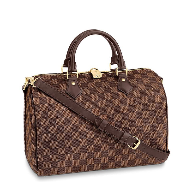 商品Louis Vuitton|预售10天 Louis Vuitton/路易威登 经典款SPEEDY 30系列 女士乌木色棋盘格帆布饰皮革滚边金扣配可拆卸肩带拉链开合单肩斜挎手提包N41367,价格¥14115,第2张图片详细描述