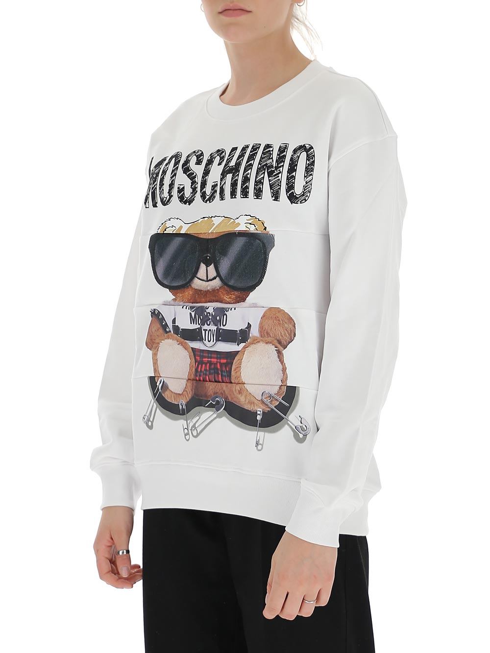 商品[国内直发] 【春节不打烊，国内现货速发】 Moschino|MOSCHINO/莫斯奇诺 女士白色棉质小熊刺绣印花拼接卫衣17135527 V3001（清仓特价）,价格¥1470,第4张图片详细描述