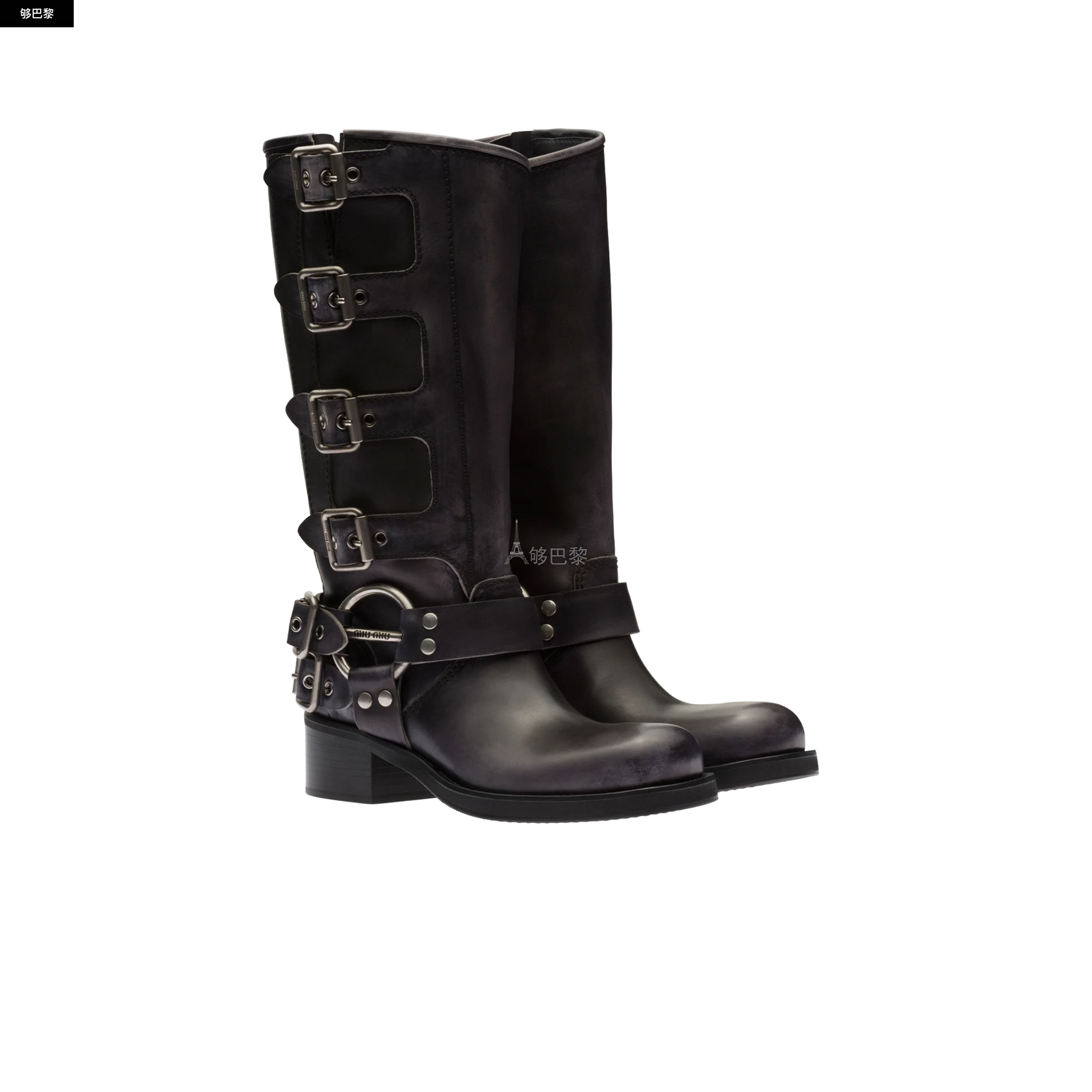 商品Miu Miu|【预售】 缪缪 24秋冬 女士 高筒靴 Bottes en cuir 5W792D_3F33_F0002_F_A050,价格¥17831,第3张图片详细描述