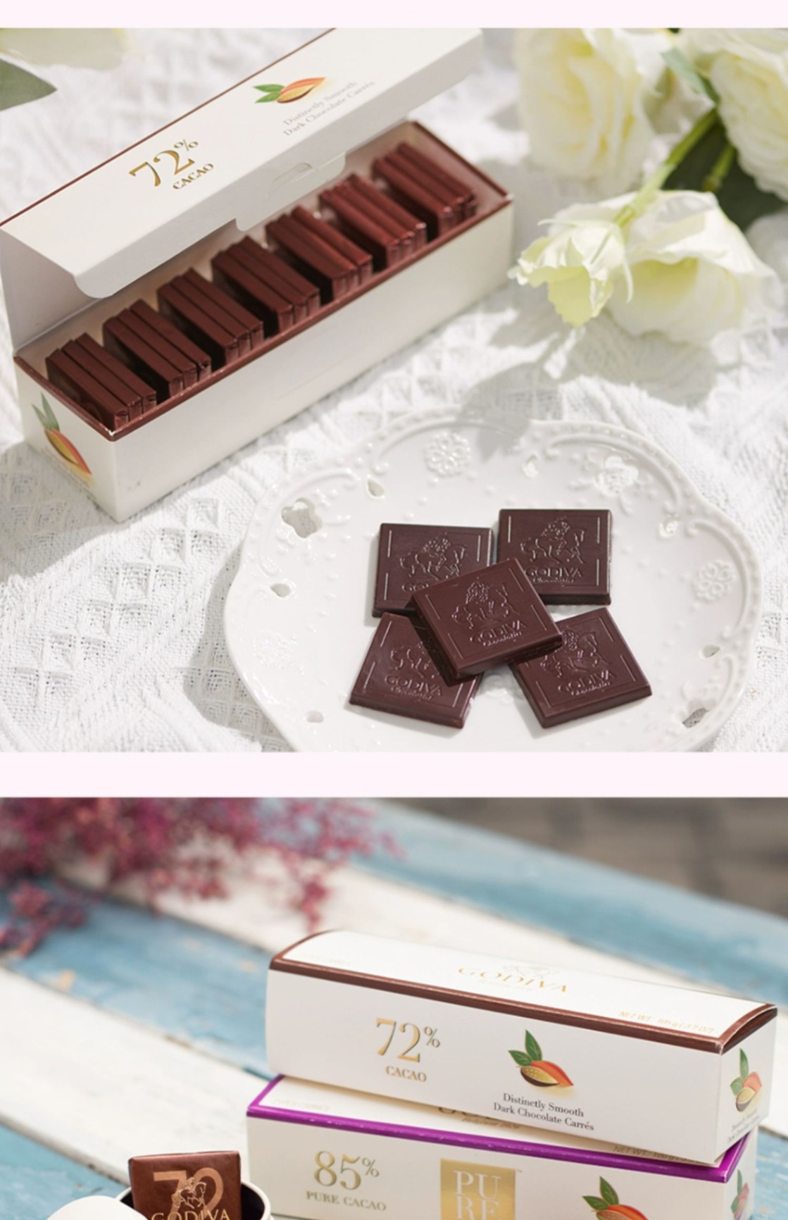 商品[国内直发] Godiva|歌帝梵72%85%可可黑巧克力21片比利时进口零食,价格¥414,第16张图片详细描述