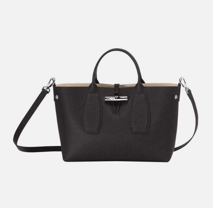 商品[国内直发] Longchamp|珑骧女士ROSEAU系列30中号牛皮革竹节扣可拆卸肩带手提单肩斜挎包比格包灰色棕色黑色10058 HPN ,价格¥3755,第2张图片详细描述