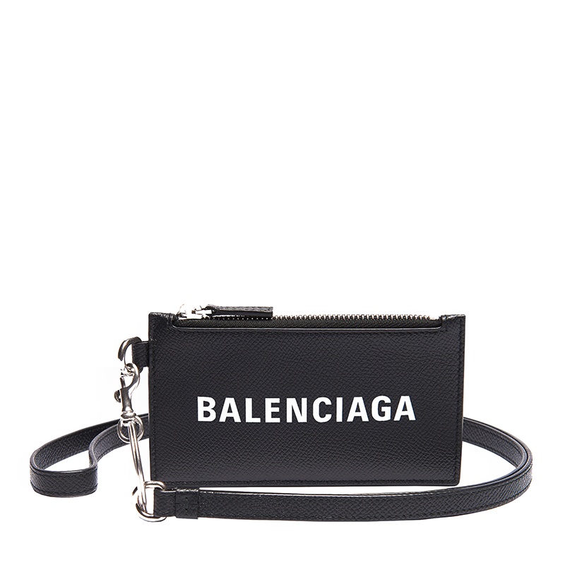 商品Balenciaga|Balenciaga/巴黎世家 经典款 男士黑色粒面小牛皮徽标钥匙扣零钱包,价格¥2495,第4张图片详细描述
