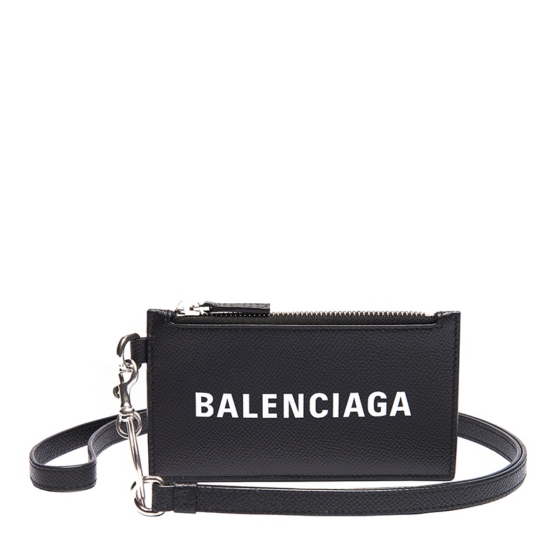 商品Balenciaga|Balenciaga/巴黎世家 经典款 男士黑色粒面小牛皮徽标钥匙扣零钱包,价格¥2446,第4张图片详细描述