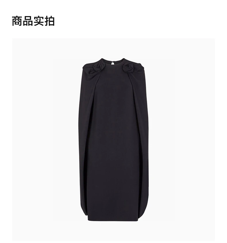 商品[国内直发] Fendi|FENDI 女士黑色圆领披肩无袖连衣裙衣领处玫瑰细节 FDB655-AGTN-F0GME,价格¥10066,第4张图片详细描述