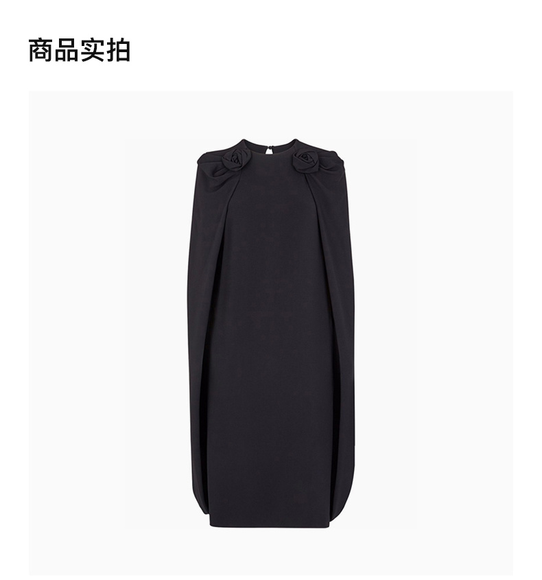 商品[国内直发] Fendi|FENDI 女士黑色圆领披肩无袖连衣裙衣领处玫瑰细节 FDB655-AGTN-F0GME,价格¥11988,第4张图片详细描述