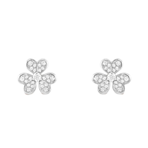 商品Van Cleef & Arpels| Van Cleef & Arpels/梵克雅宝 经典Frivole系列 18k金白金镶嵌钻石满钻迷你三瓣花朵耳钉VCARP3W100,价格¥64162,第3张图片详细描述