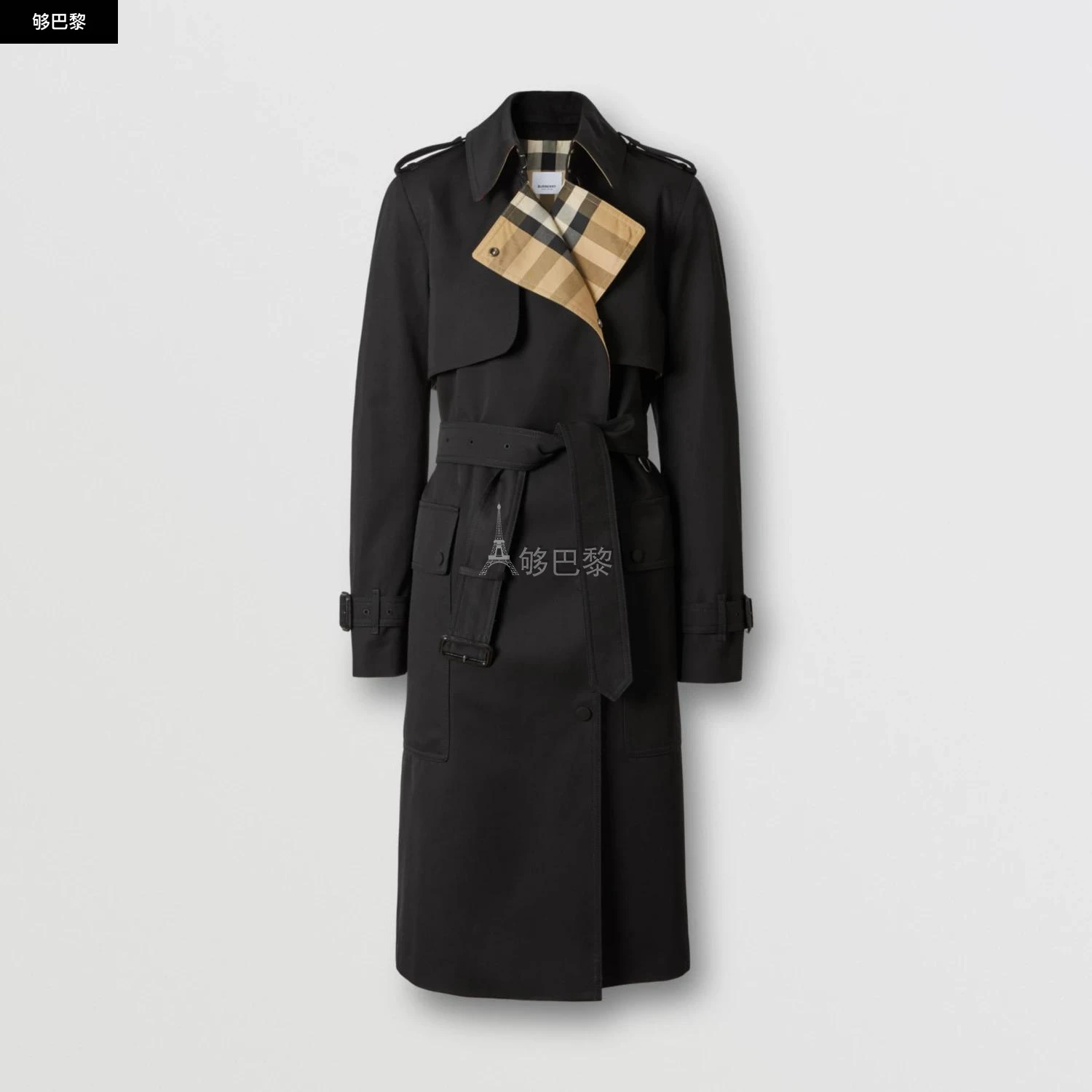 商品Burberry|【预售】 巴宝莉 24秋冬 女士 风衣 长款格纹翻领嘎巴甸 Trench 风衣 80446781,价格¥18667,第6张图片详细描述