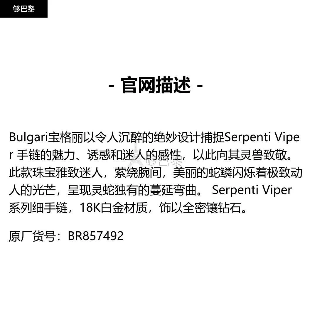 商品BVLGARI|包邮包税【预售7天发货】 BVLGARI宝格丽 23秋冬 女士 手链 Serpenti Viper 手镯 BR857492,价格¥318123,第2张图片详细描述