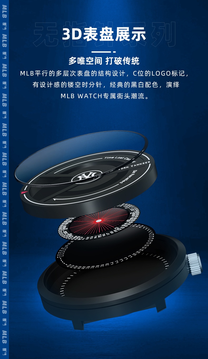 商品[国内直发] MLB|MLB 美职棒NewYork系列街头潮酷个性指针手表 运动潮流防水石英女表 欧美表 NY607,价格¥458,第2张图片详细描述