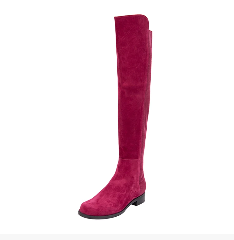 商品Stuart Weitzman|STUART WEITZMAN 女士玫红色麂皮绒时尚及膝长筒靴 5050-SUE-CRANBERRY,价格¥2682,第6张图片详细描述