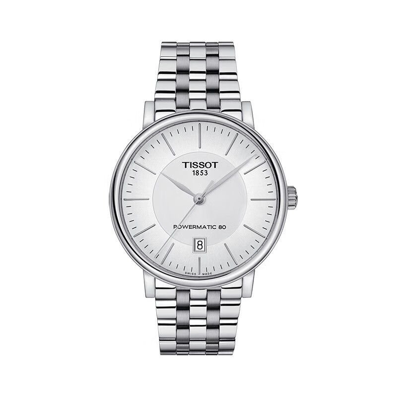 商品Tissot|天梭（TISSOT）预订款4周 CARSON系列 男士白/银表盘自动机芯精钢表带腕表40MM,价格¥4216,第2张图片详细描述