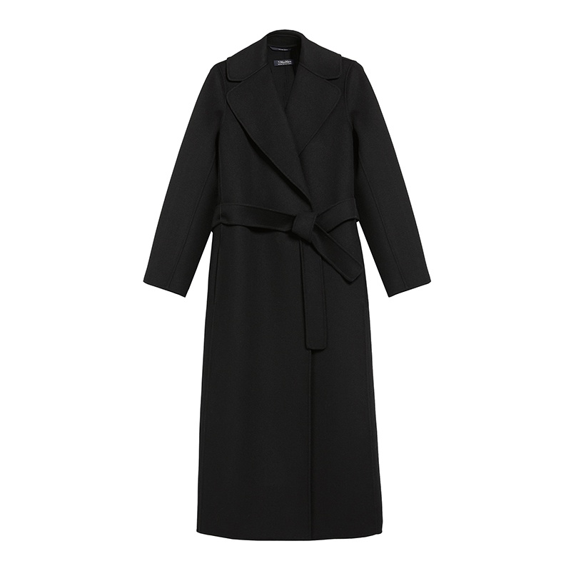 商品Max Mara|MaxMara/麦丝玛拉 'S女士黑色羊毛配腰带长款浴袍大衣,价格¥3310,第3张图片详细描述