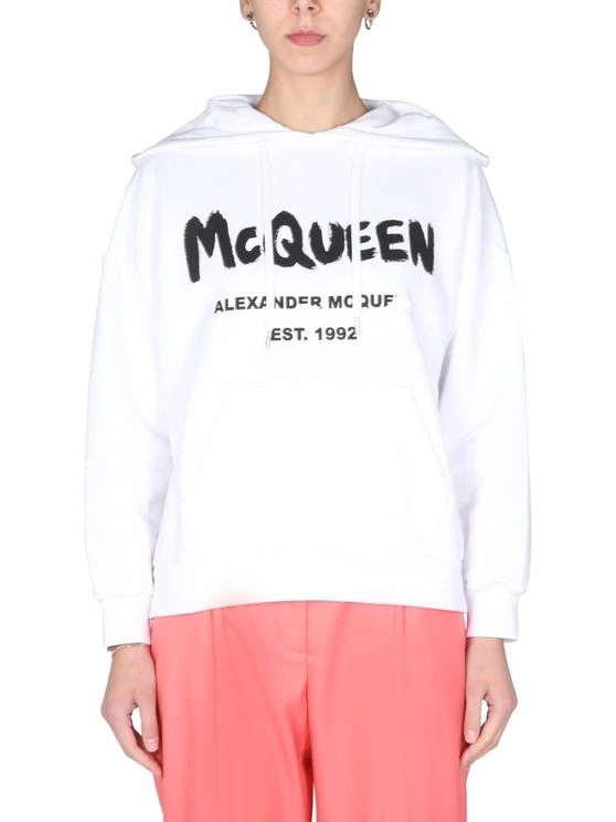 商品Alexander McQueen|ALEXANDER MCQUEEN 女士白色棉质连帽卫衣 674882-QZAD5-0909,价格¥1443,第1张图片详细描述