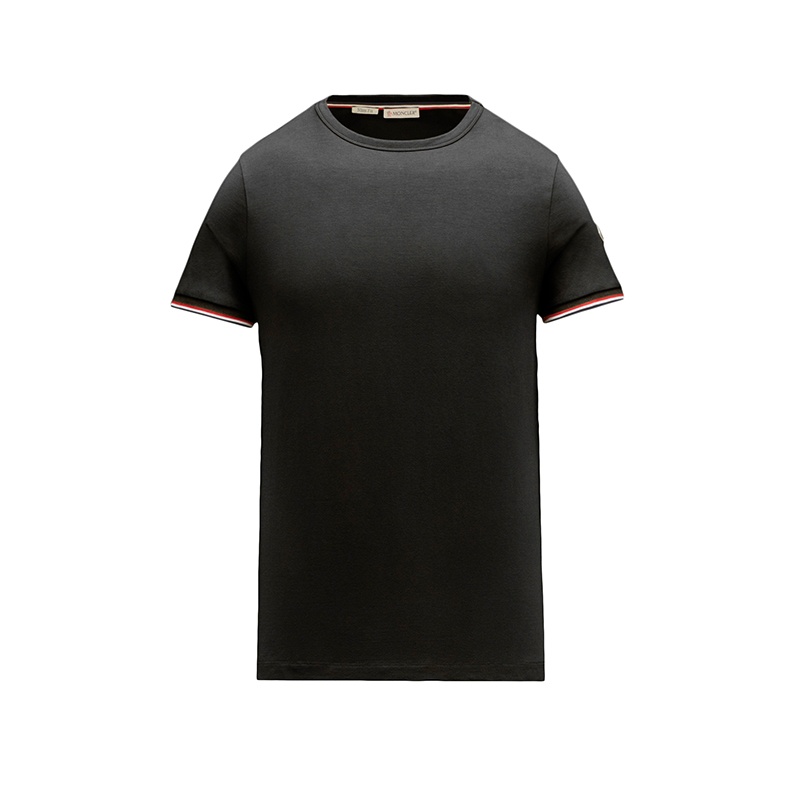 商品Moncler|【包税】Moncler/蒙克莱 22年秋冬新款 男士黑色棉质混纺三色细节短袖T恤H10918C7160087296999,价格¥1706,第2张图片详细描述