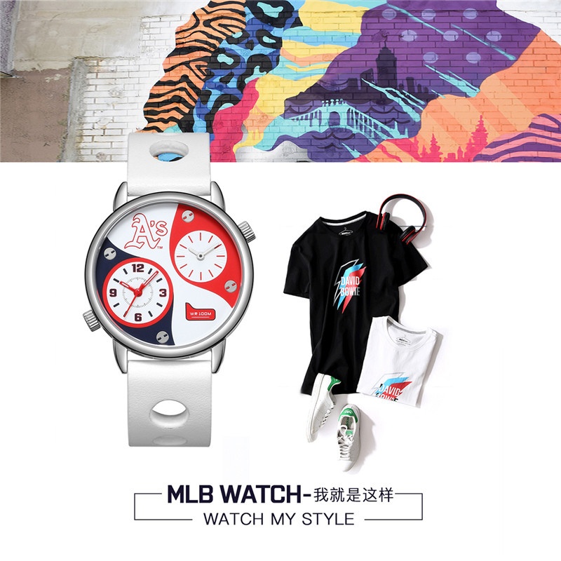 商品[国内直发] MLB|MLB美职棒 大联盟微章两地时间防水石��英手表 YH005,价格¥365,第3张图片详细描述