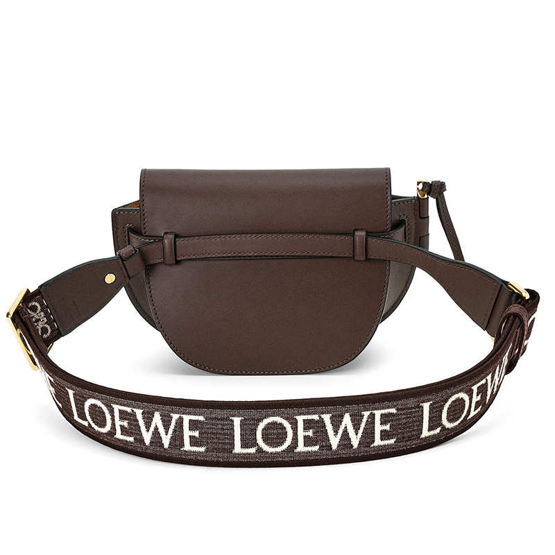 商品Loewe|LOEWE/罗意威 22新款Gate Dual系列 女士迷你款巧克力色小牛皮提花织物肩带翻盖开合单肩斜挎包A650N46X13-3870,价格¥12892,第4张图片详细描述
