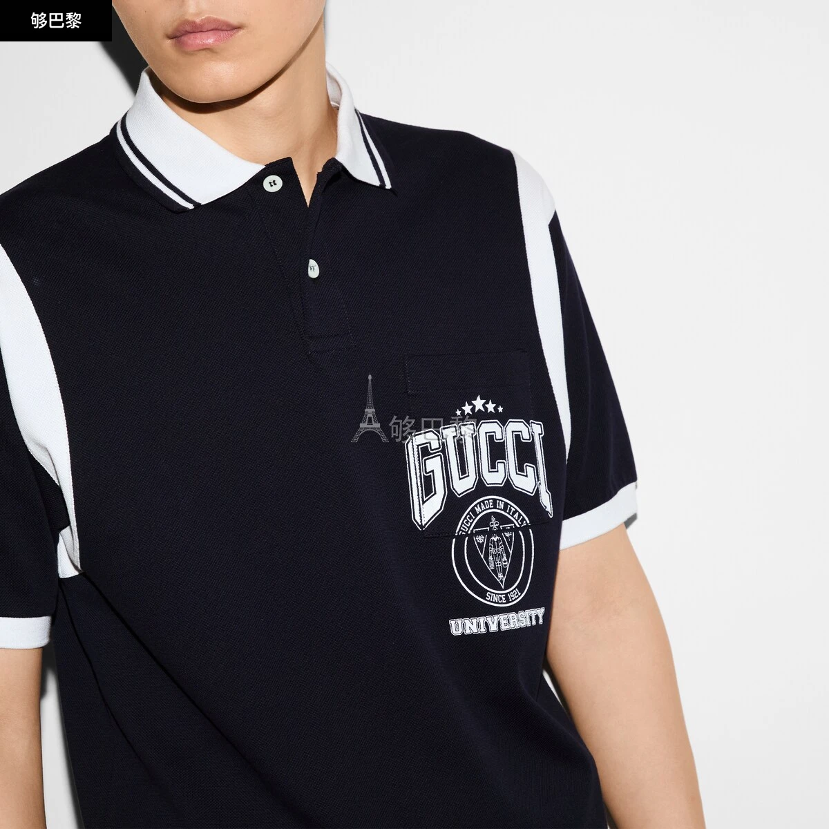 商品Gucci|【预售】 古驰 25春夏 男士 短袖Polo 饰印花珠地棉POLO衫 811426 XJG2A 4027,价格¥5852,第3张图片详细描述