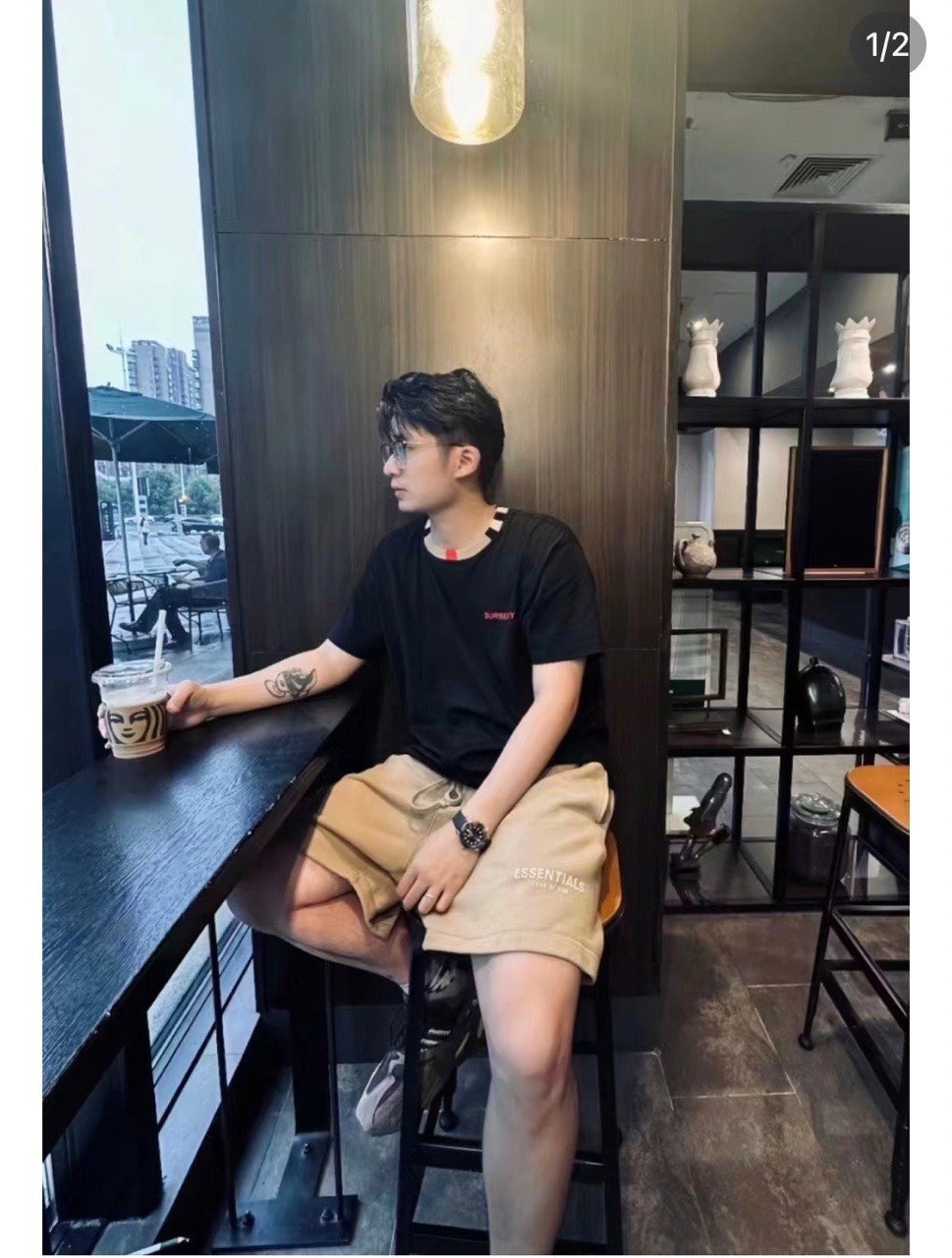 商品Burberry|BURBERRY/博柏利 男女同款 情侣款黑色棉质经典格纹圆领红徽标T恤80781141明星热巴同款,价格¥724,第6张图片详细描述
