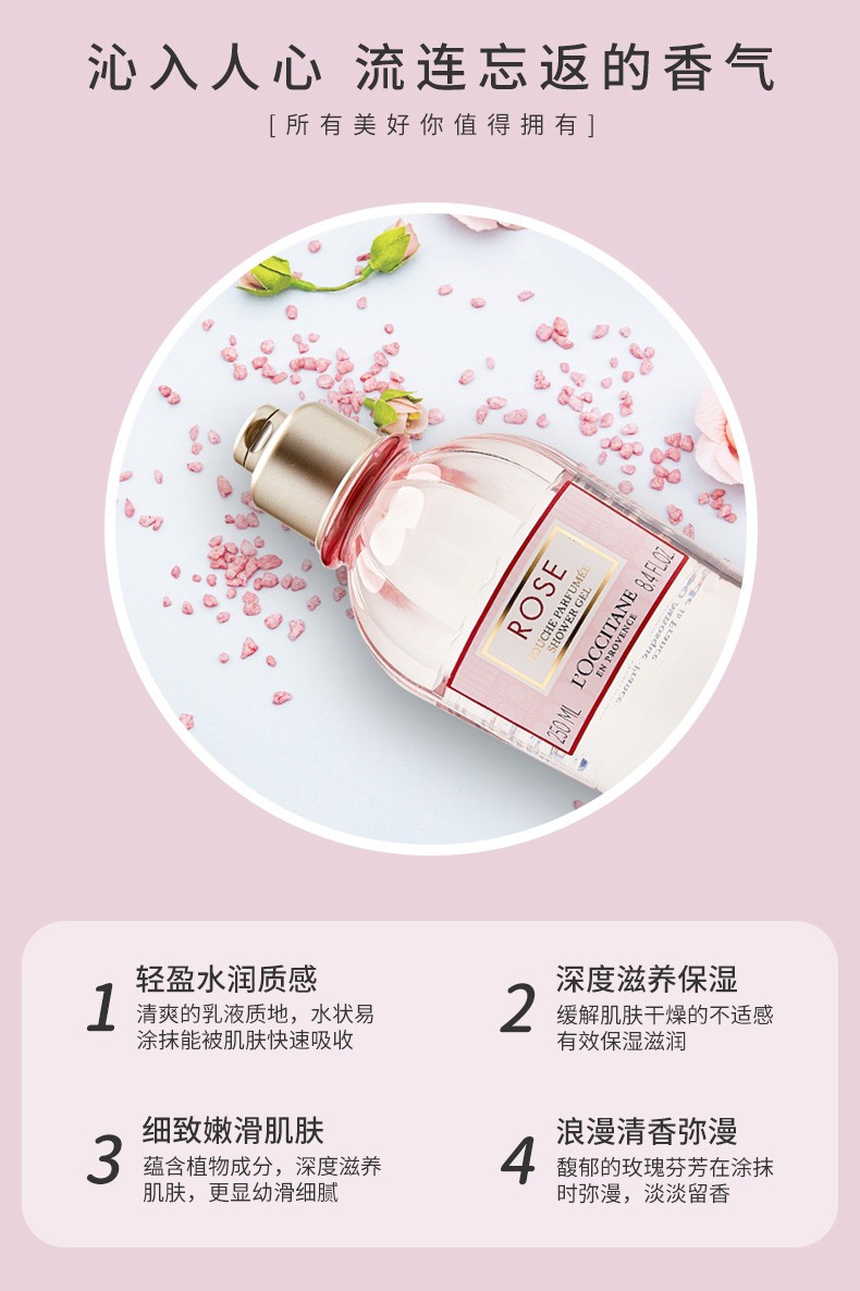 商品L'Occitane|【新旧包装随机】L'OCCITANE/欧舒丹 玫瑰漾沐浴啫喱 250ML｜包邮【香港直发】,价格¥157,第8张图片详细描述