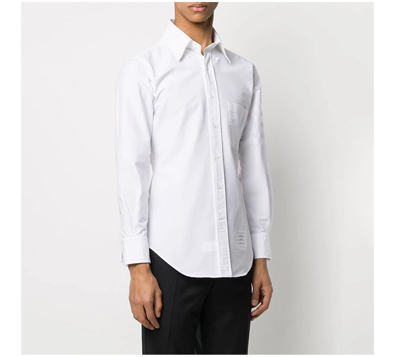 商品Thom Browne|THOM BROWNE 男士白色牛津纺配罗缎开襟长袖衬衫 MWL001A-06496-100,价格¥3088,第5张图片详细描述