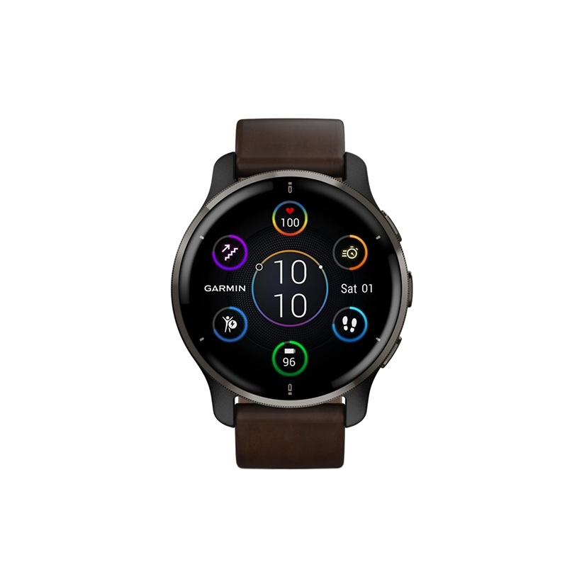 商品Garmin|GARMIN 男女同款黑色聚合物表盘石英机芯棕色皮革表带混合链接智能手表43MM,价格¥2886,第3张图片详细描述