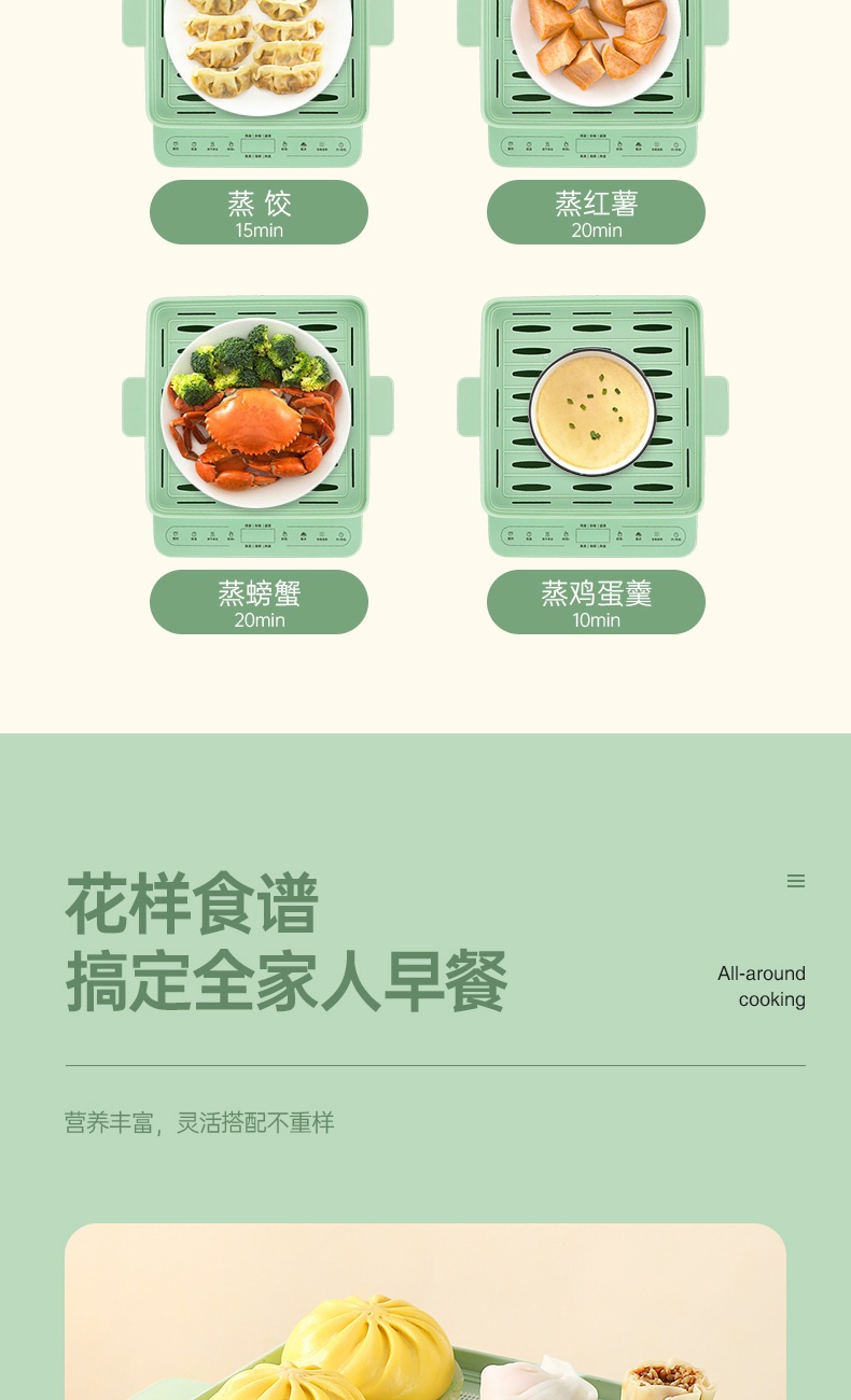商品[国内直发] URBAN SPLASH|URBAN SPLASH唇上三层大容量电蒸锅绿色,价格¥286,第7张图片详细描述